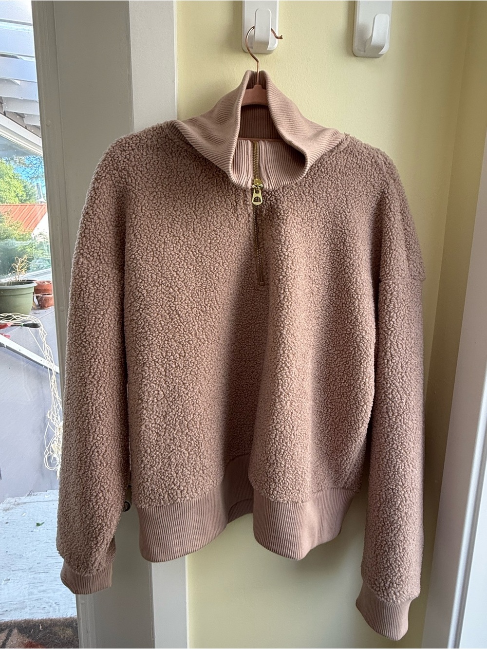 Yogalicious Sherpa Funnel Neck Half-Zip Pullover – Light Blush Pink – Size L